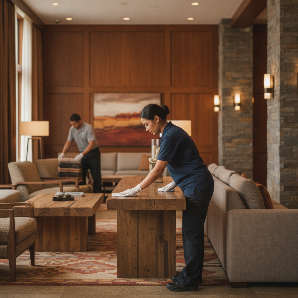 Hotel lobby cleaned and maintained for Grand Canyon area tourist traffic